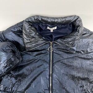 TCEC Womens‎ Shiny Black Puffer Jacket Full Zip Collar Warm Size S *SPOT ON BACK